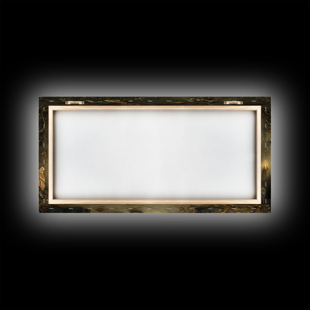The Ghostly Groom, Northern Renaissance Horror, Wide Panoramic Art, Macabre Wall Art, Framed Canvas Print, Halloween Wall Art