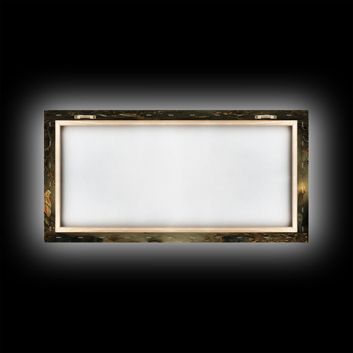 The Ghostly Groom, Northern Renaissance Horror, Wide Panoramic Art, Macabre Wall Art, Framed Canvas Print, Halloween Wall Art