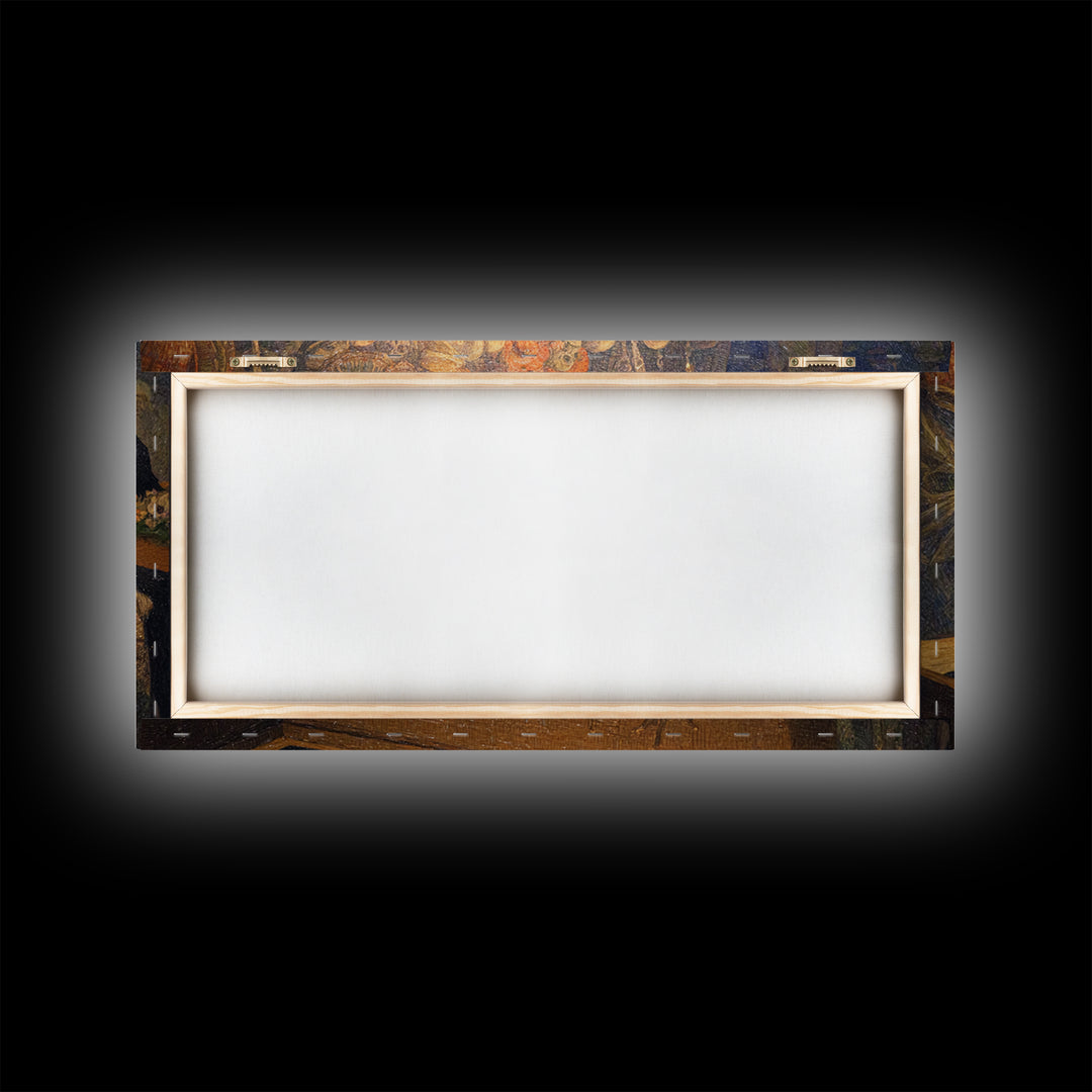 The Coffin Sleeper, Grotesque Carnival Art, Wide Panoramic Art, Dark Halloween Decor, Framed Canvas Print, Halloween Wall Art