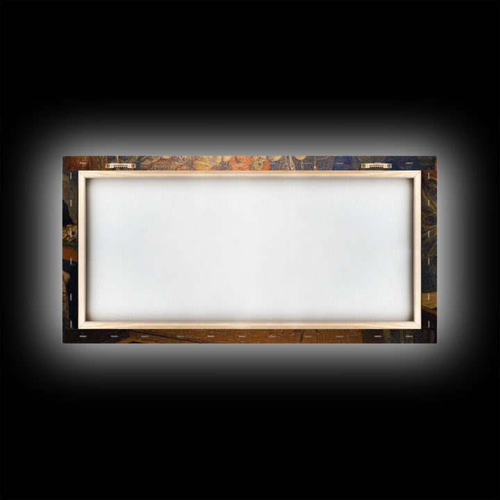The Coffin Sleeper, Grotesque Carnival Art, Wide Panoramic Art, Dark Halloween Decor, Framed Canvas Print, Halloween Wall Art