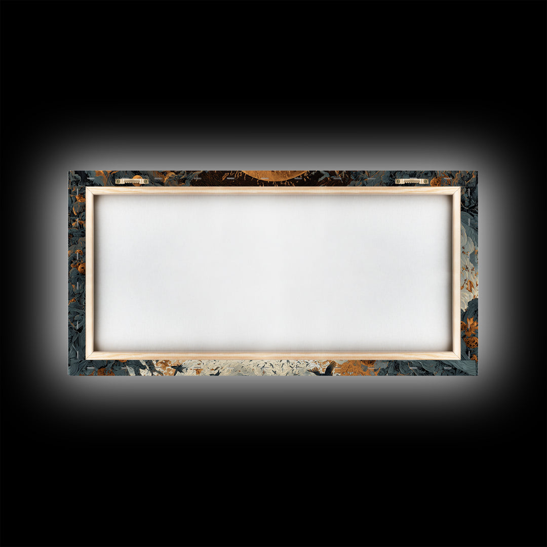 The Harvest Demon, Apocalyptic Romantic Art, Wide Panoramic Art, Macabre Wall Art, Framed Canvas Print, Halloween Wall Art