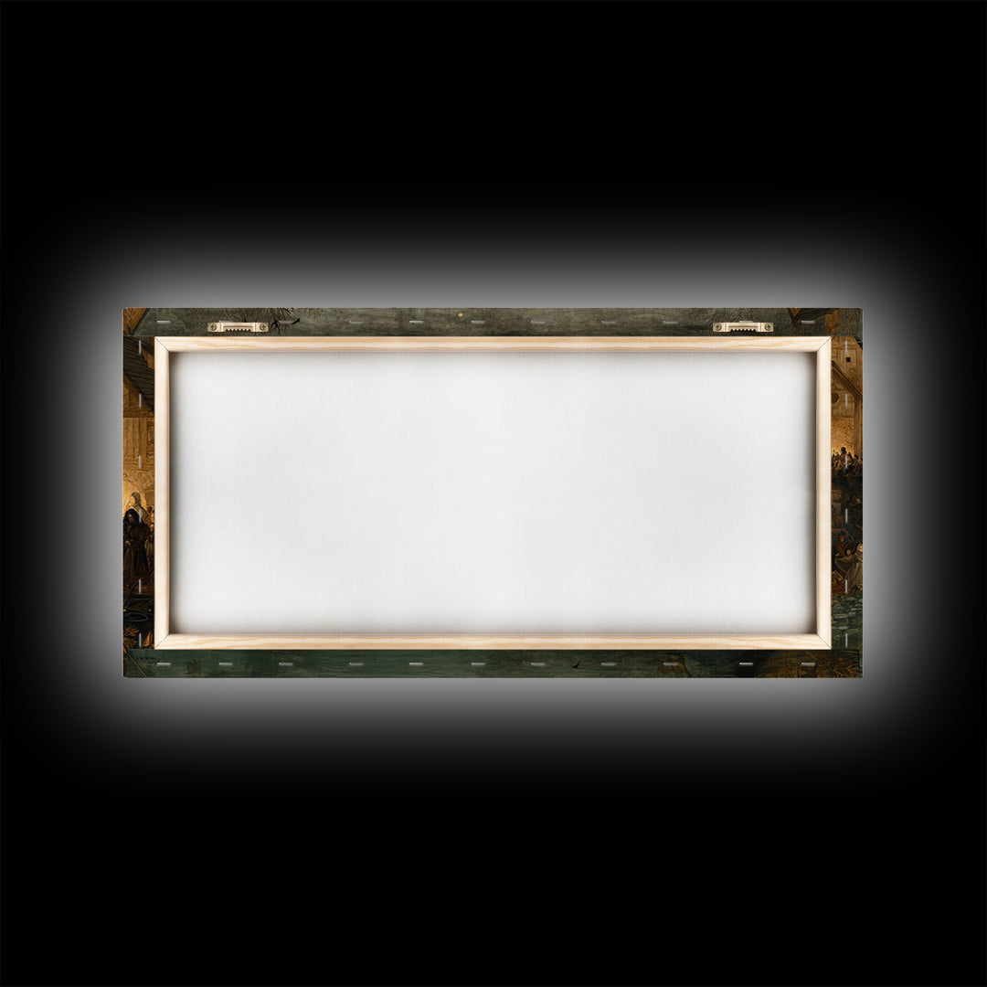 The Lake Phantom, Northern Renaissance Horror, Wide Panoramic Art, Dark Fantasy Wall Art, Framed Canvas Print, Halloween Wall Art
