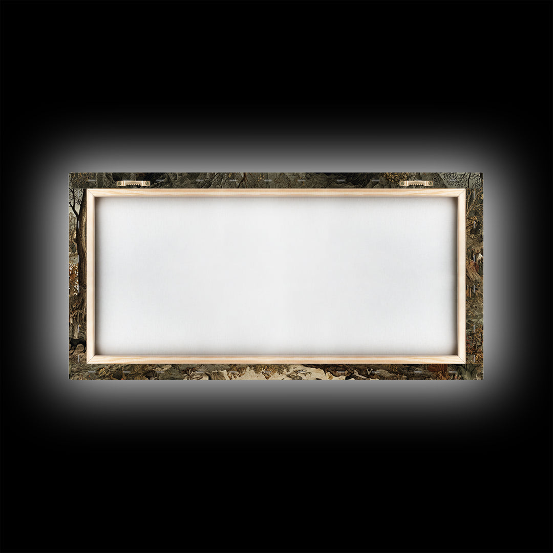 The Cave Oracle, Northern Renaissance Horror, Wide Panoramic Art, Gothic Horror Wall Art, Framed Canvas Print, Halloween Wall Art