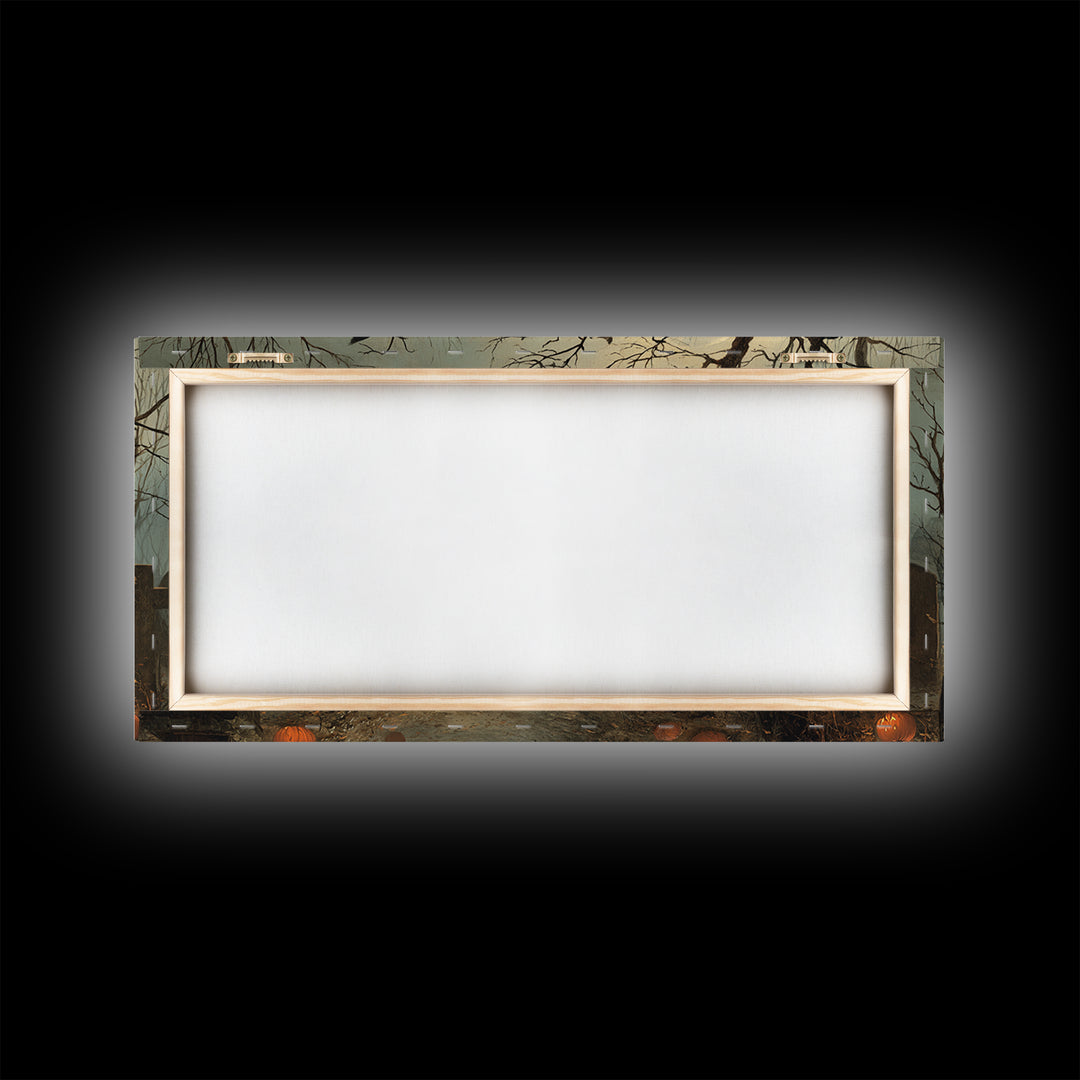The Moonlit Cemetery, Northern Renaissance Horror, Wide Panoramic Art, Gothic Horror Wall Art, Framed Canvas Print