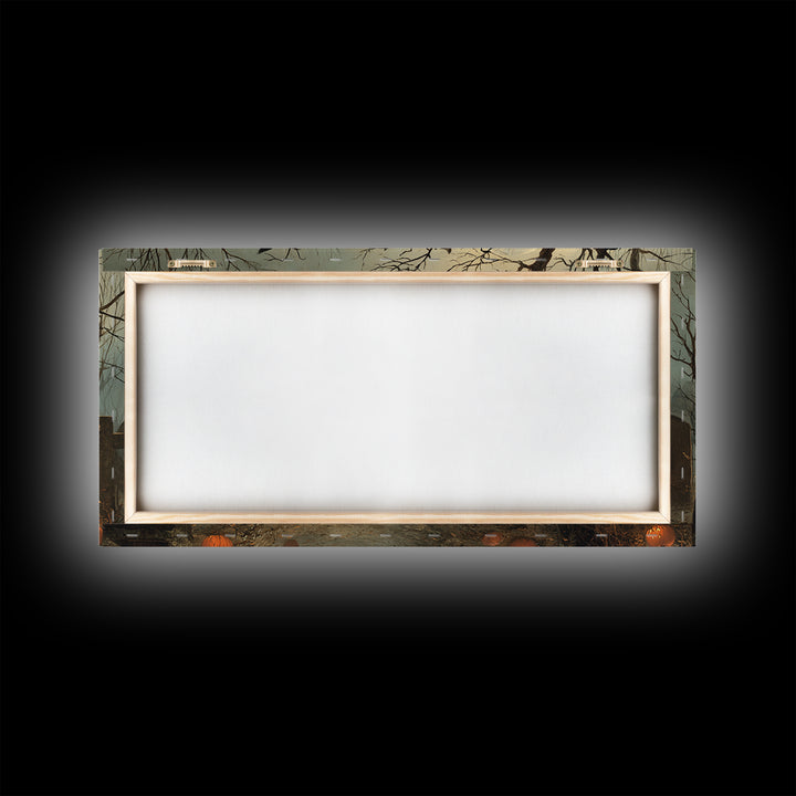 The Moonlit Cemetery, Northern Renaissance Horror, Wide Panoramic Art, Gothic Horror Wall Art, Framed Canvas Print
