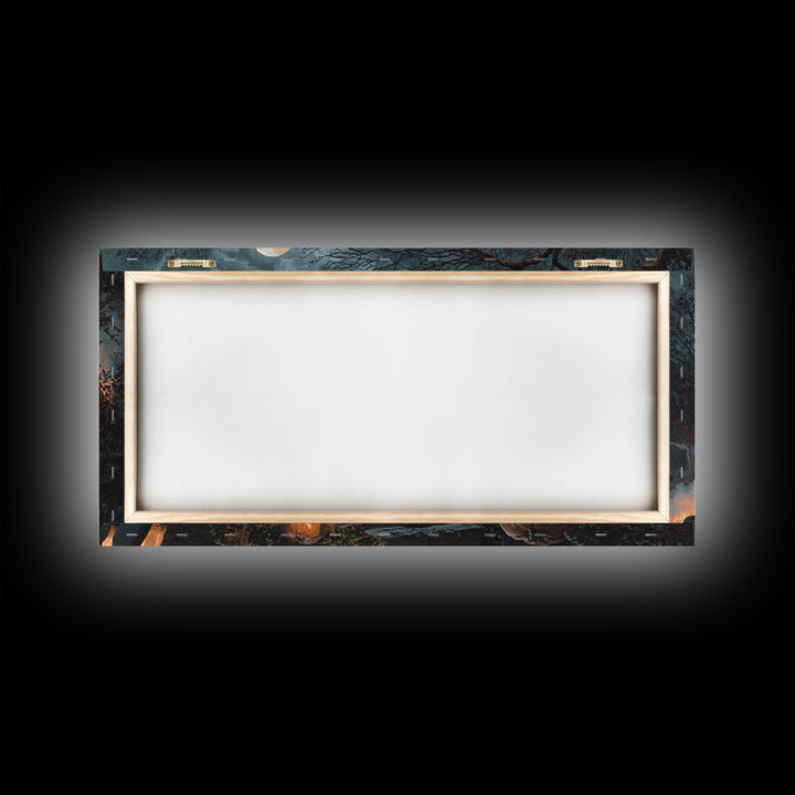 The Moonlit Cemetery, Apocalyptic Romantic Art, Wide Panoramic Art, Macabre Wall Art, Framed Canvas Print, Halloween Wall Art