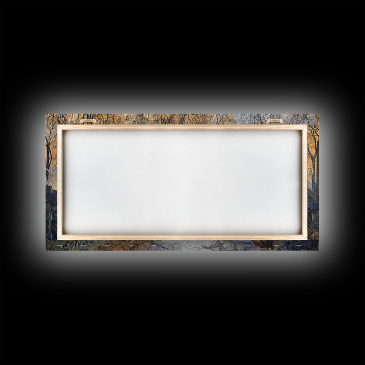 The Moonlit Cemetery, Grotesque Carnival Art, Wide Panoramic Art, Gothic Horror Wall Art, Framed Canvas Print, Halloween Wall Art