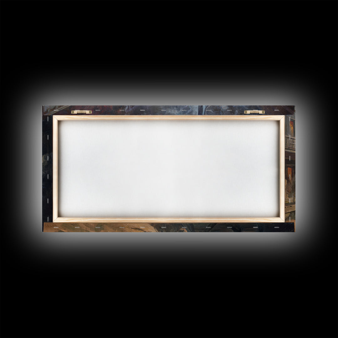 The Ghost Town Main Street, Apocalyptic Romantic Art, Wide Panoramic Art, Dark Fantasy Wall Art, Framed Canvas Print, Halloween Wall Art