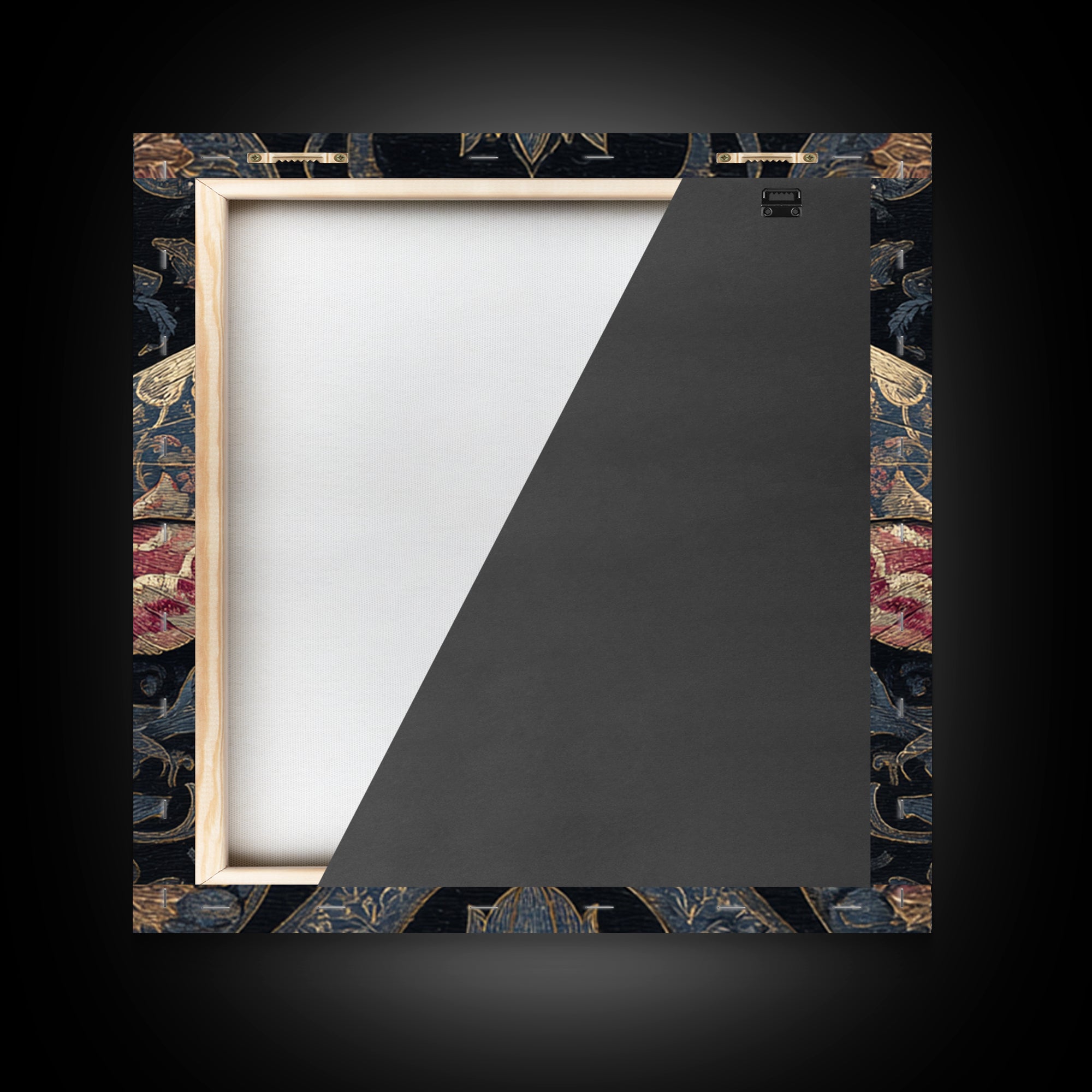 Moth with Skull Pattern on Black Ground Framed Canvas Print, Dark Art, Neutral Decor, Living Room Decor, Fine Art, Nocturne, DAR-1x1-63