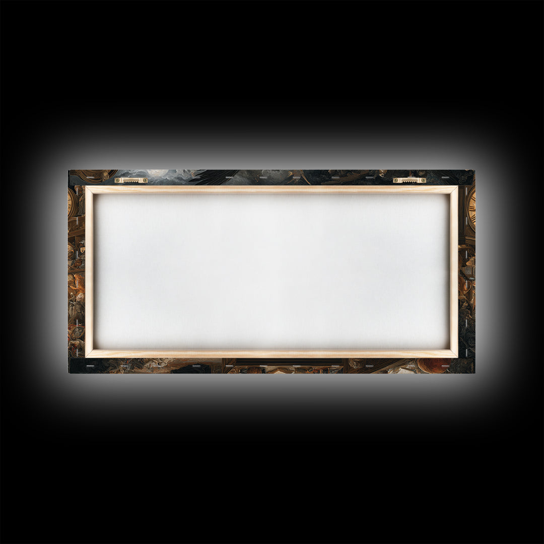 The Midnight Antique Shop, Visionary Gothic Art, Wide Panoramic Art, Gothic Horror Wall Art, Framed Canvas Print, Halloween Wall Art