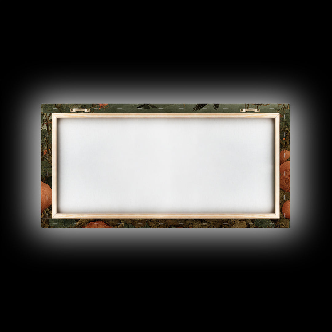 The Pumpkin Patch Maze, Northern Renaissance Horror, Wide Panoramic Art, Macabre Wall Art, Framed Canvas Print, Halloween Wall Art
