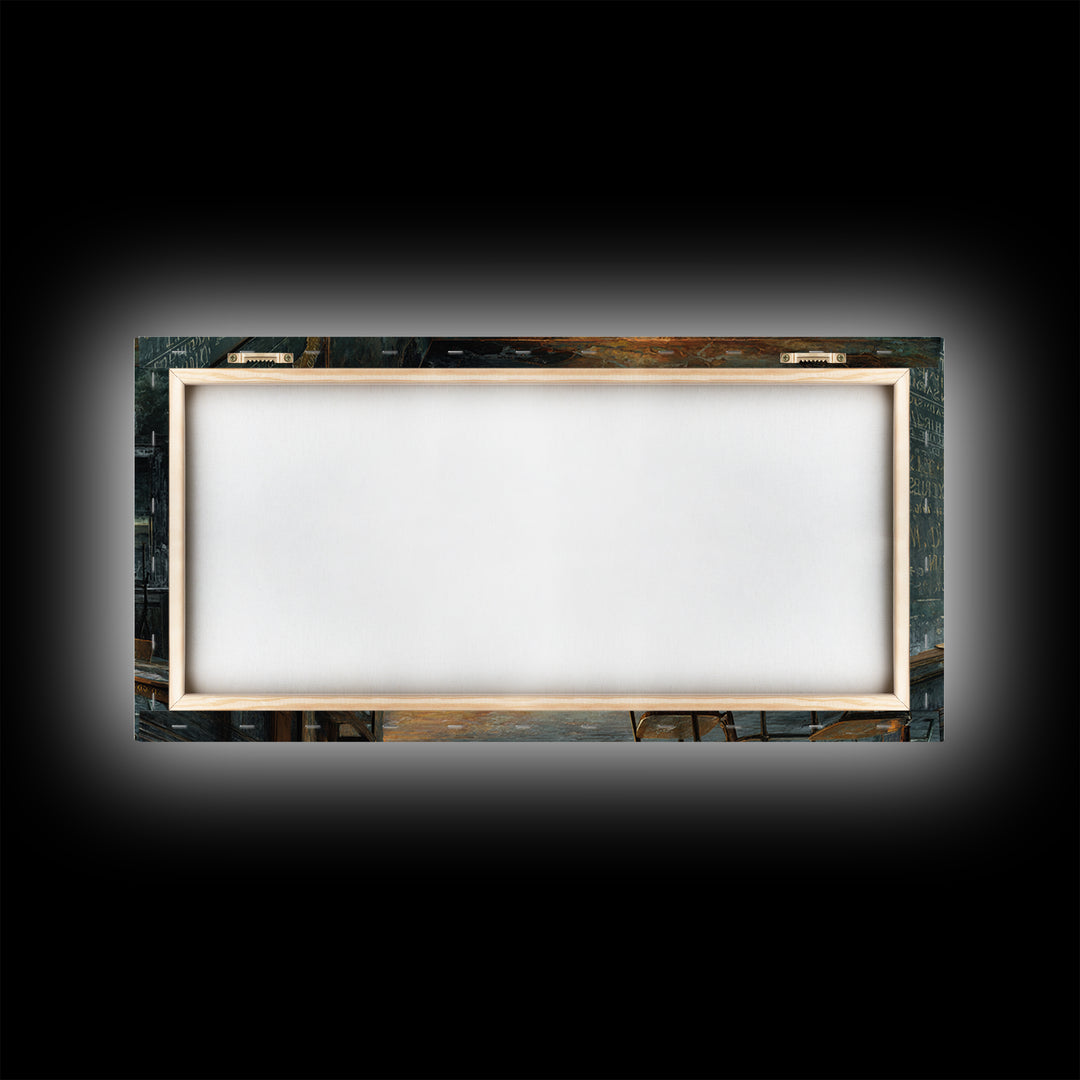 The Silent Schoolhouse, Apocalyptic Romantic Art, Wide Panoramic Art, Dark Halloween Decor, Framed Canvas Print, Halloween Wall Art