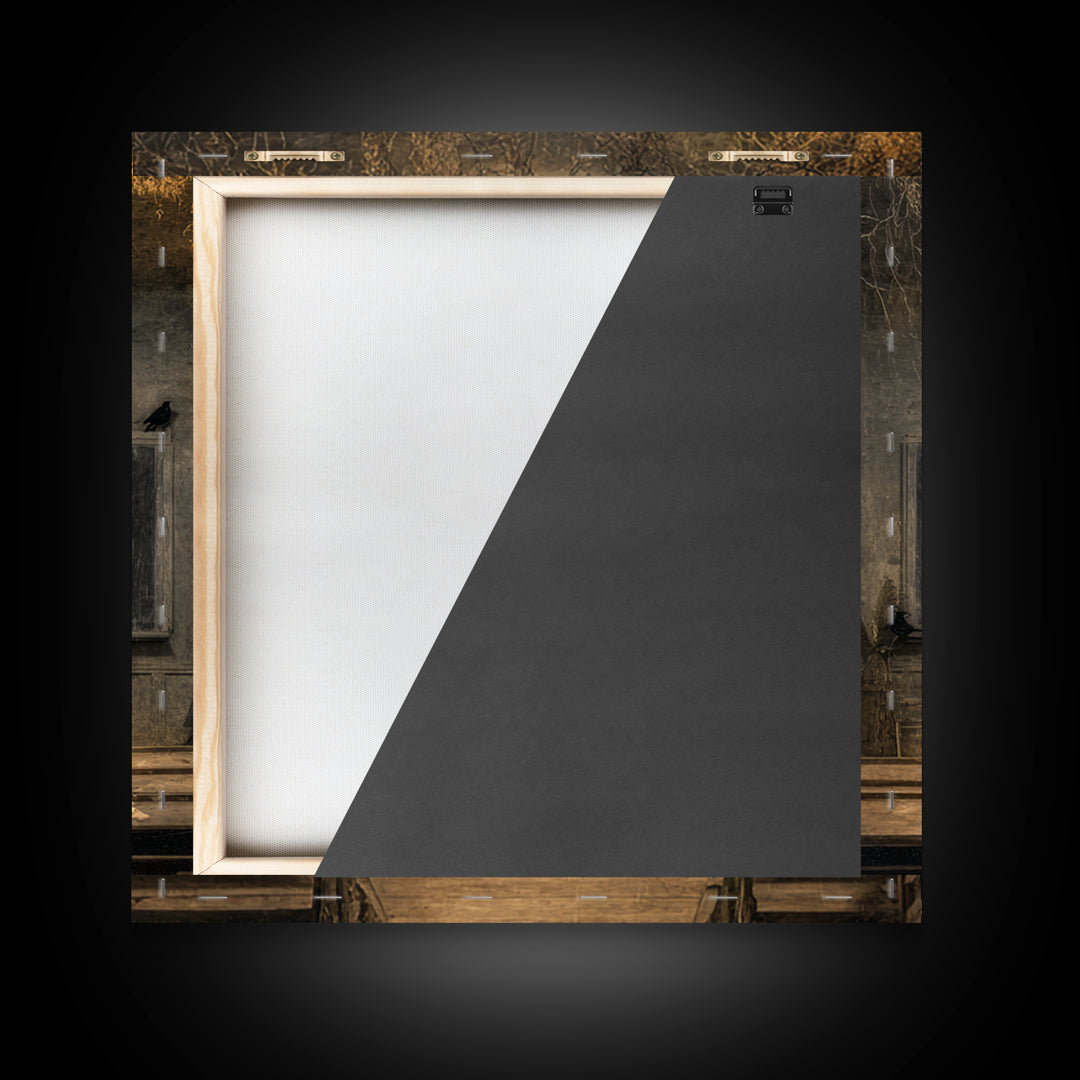 The Silent Schoolhouse, Symbolist Dream Art, Square Wall Art, Dark Halloween Decor, Framed Canvas Print, Halloween Wall Art