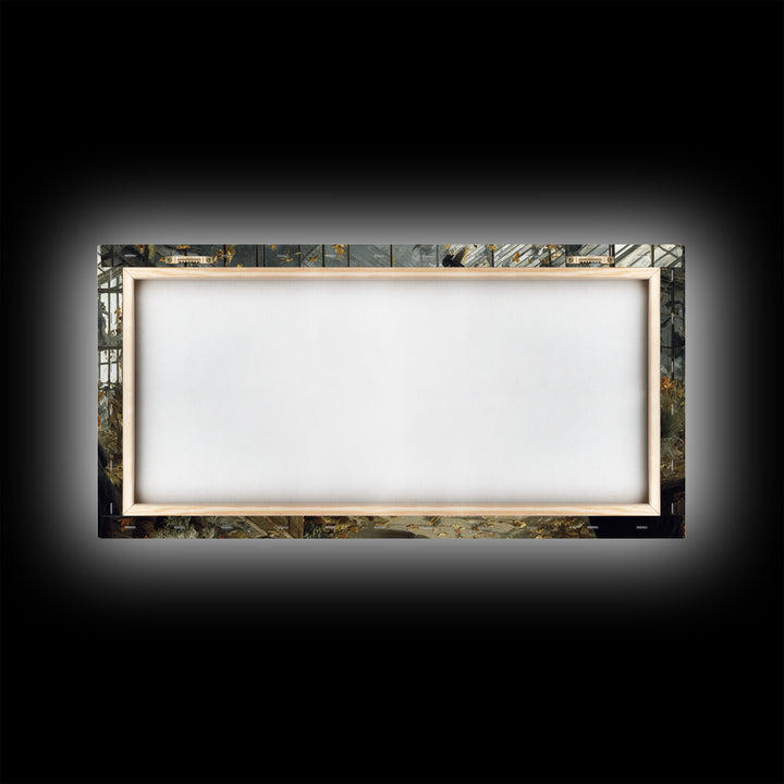 The Cemetery Greenhouse, Northern Renaissance Horror, Wide Panoramic Art, Dark Halloween Decor, Framed Canvas Print