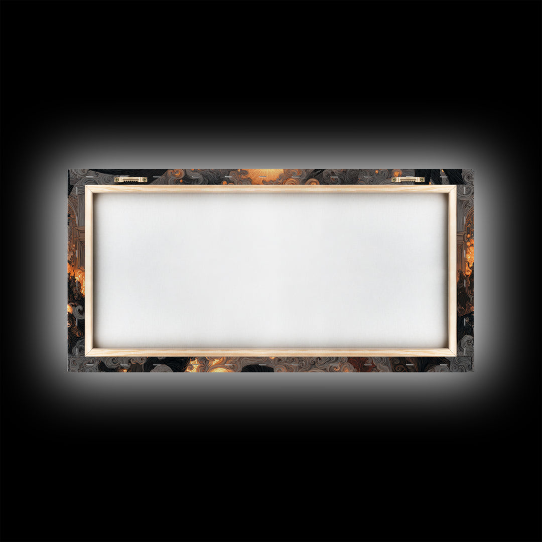 The Midnight Masquerade, Visionary Gothic Art, Wide Panoramic Art, Gothic Horror Wall Art, Framed Canvas Print, Halloween Wall Art