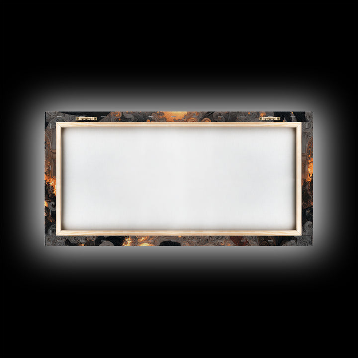 The Midnight Masquerade, Visionary Gothic Art, Wide Panoramic Art, Gothic Horror Wall Art, Framed Canvas Print, Halloween Wall Art