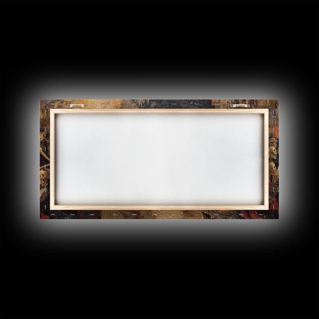 The Ghost Wedding, Grotesque Carnival Art, Wide Panoramic Art, Dark Halloween Decor, Framed Canvas Print, Halloween Wall Art