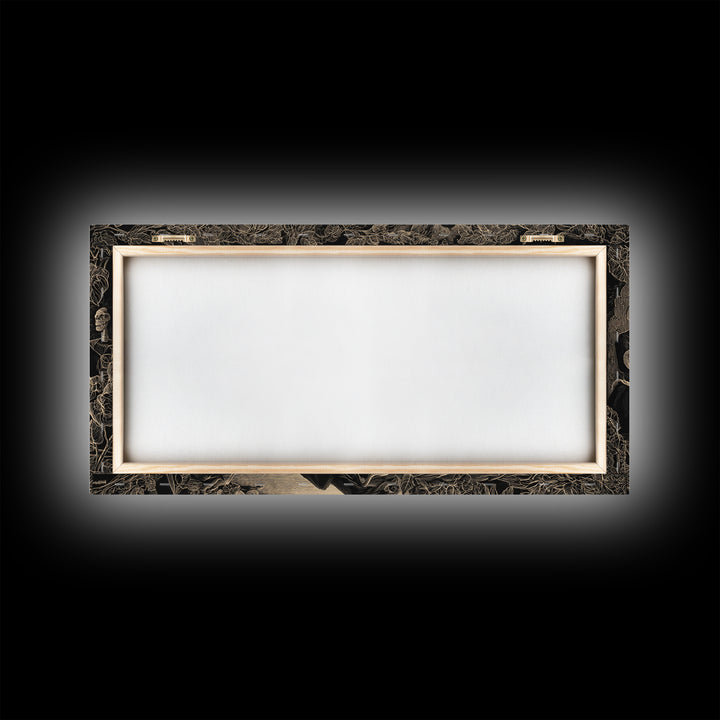 The Ghost Wedding, Macabre Folk Print Art, Wide Panoramic Art, Macabre Wall Art, Framed Canvas Print, Halloween Wall Art