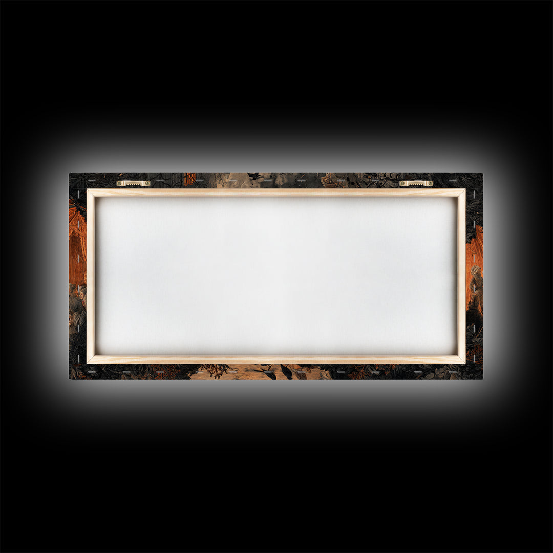 The Monster Parade, Dark Romantic Horror Art, Wide Panoramic Art, Macabre Wall Art, Framed Canvas Print, Halloween Wall Art