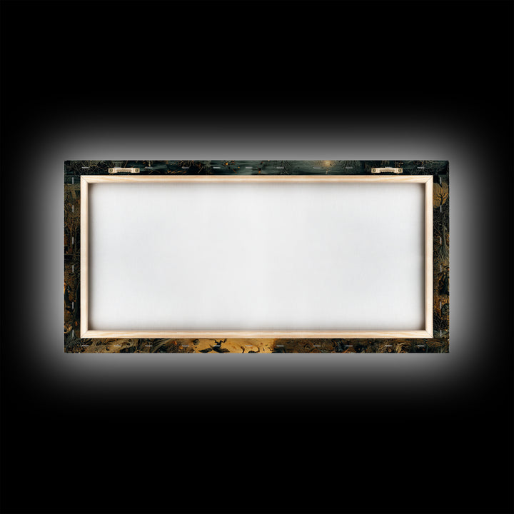 The Pumpkin-Carving Ritual, Northern Renaissance Horror, Wide Panoramic Art, Gothic Horror Wall Art, Framed Canvas Print