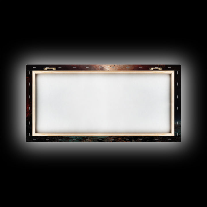 The Raven Funeral, Apocalyptic Romantic Art, Wide Panoramic Art, Macabre Wall Art, Framed Canvas Print, Halloween Wall Art