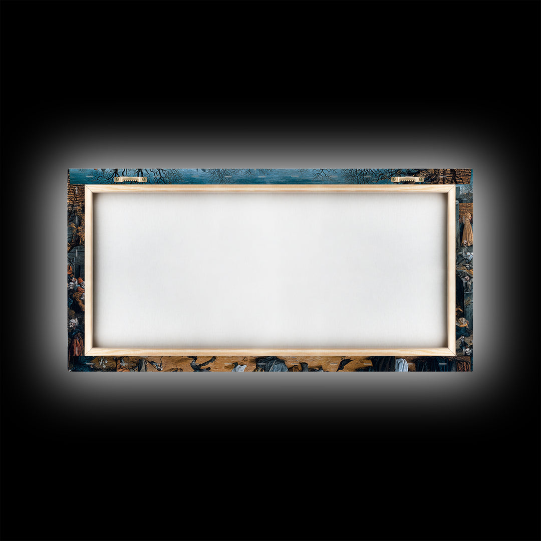The Graveyard Dance, Northern Renaissance Horror, Wide Panoramic Art, Dark Fantasy Wall Art, Framed Canvas Print