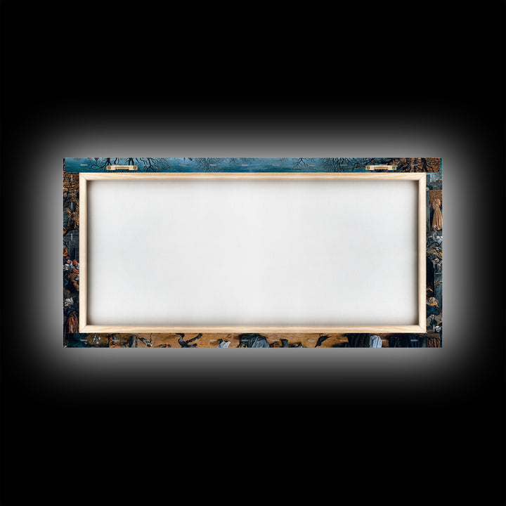 The Graveyard Dance, Northern Renaissance Horror, Wide Panoramic Art, Dark Fantasy Wall Art, Framed Canvas Print