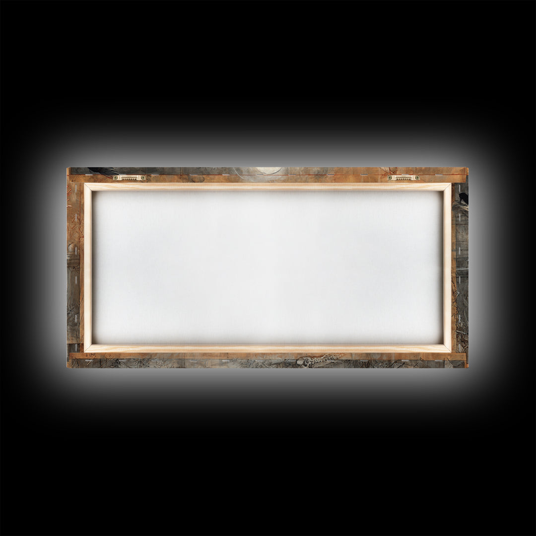 The Graveyard Dance, Dark Renaissance Art, Wide Panoramic Art, Macabre Wall Art, Framed Canvas Print, Halloween Wall Art