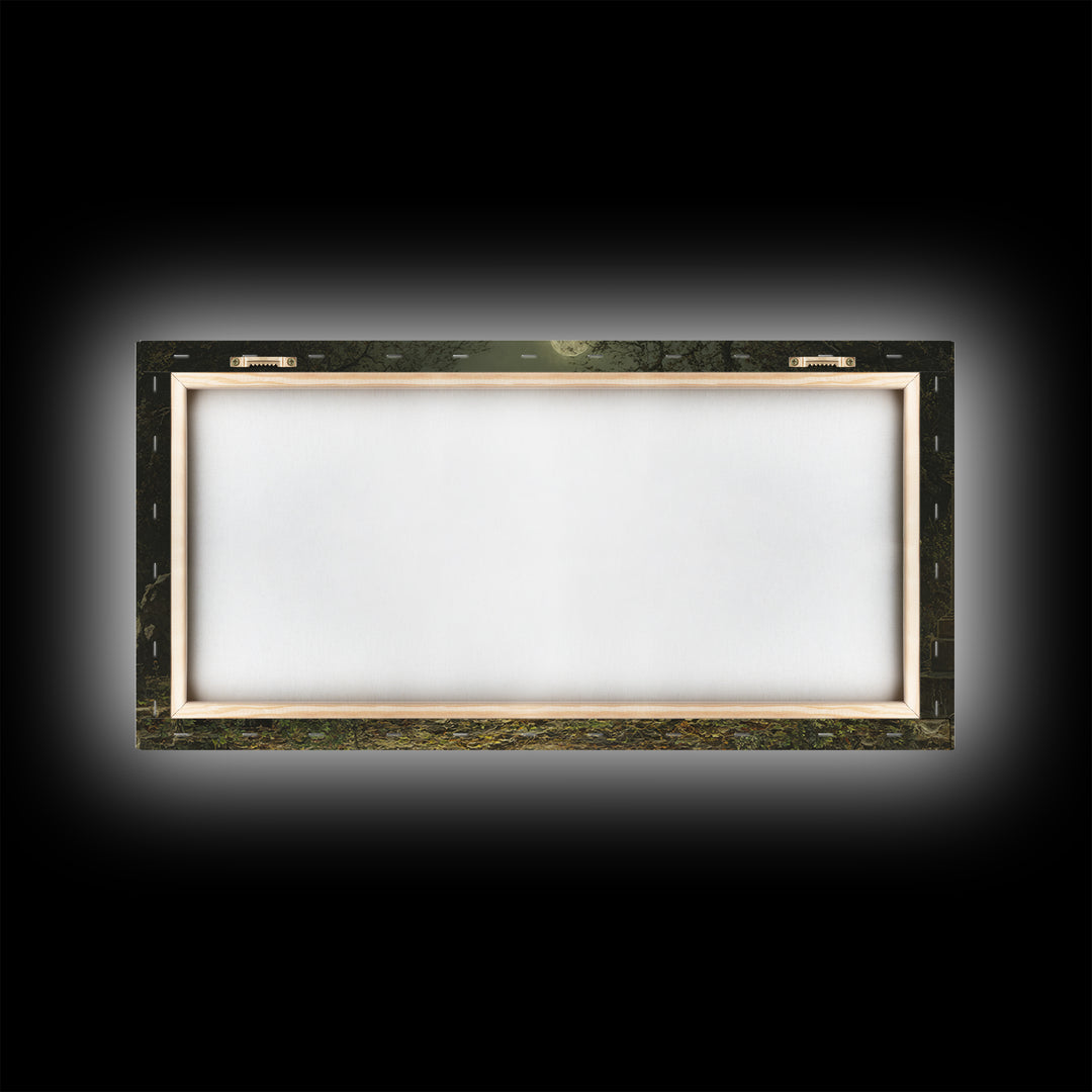 The Graveyard Dance, Ornate Symbolist Art, Wide Panoramic Art, Dark Fantasy Wall Art, Canvas Print, Halloween Wall Art