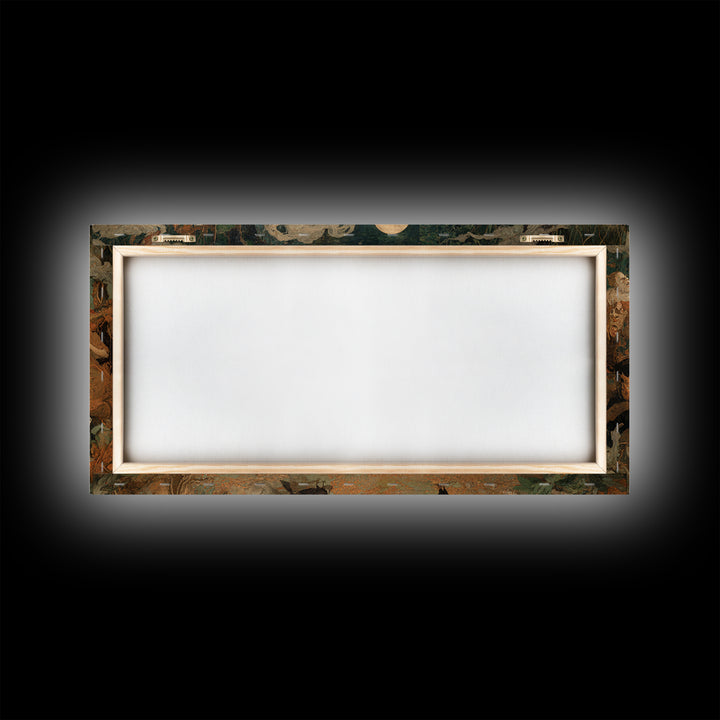 The Zombie Picnic, Northern Renaissance Horror, Wide Panoramic Art, Dark Fantasy Wall Art, Framed Canvas Print, Halloween Wall Art
