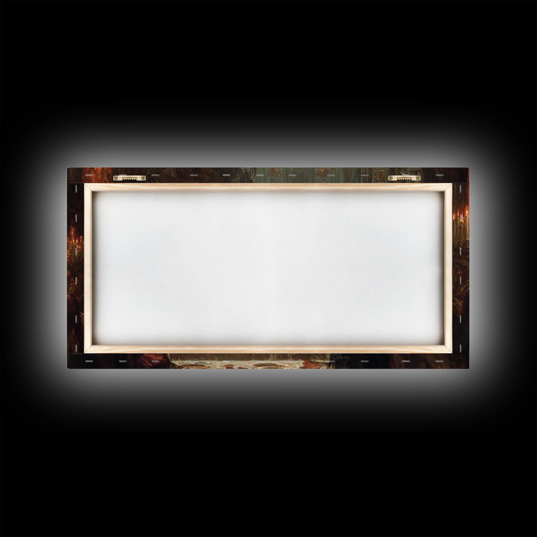 The Vampire Banquet, Apocalyptic Romantic Art, Wide Panoramic Art, Dark Fantasy Wall Art, Framed Canvas Print, Halloween Wall Art