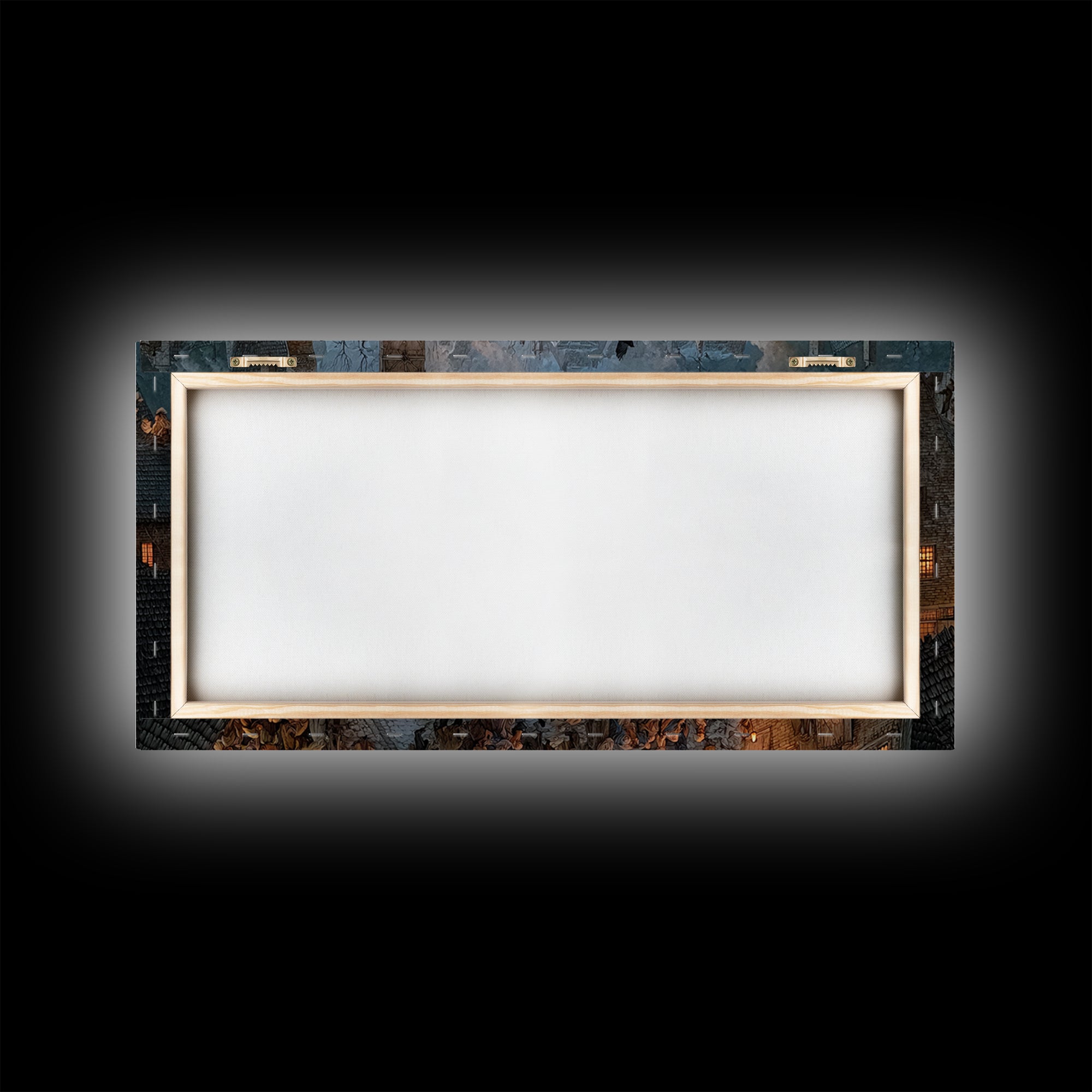 The Thirteenth Bell, Northern Renaissance Horror, Wide Panoramic Art, Dark Halloween Decor, Framed Canvas Print