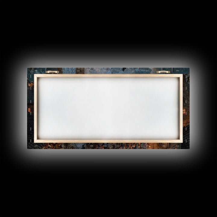 The Thirteenth Bell, Northern Renaissance Horror, Wide Panoramic Art, Dark Halloween Decor, Framed Canvas Print