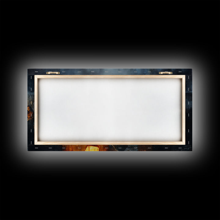 The Cemetery Lantern Festival, Dark Romantic Horror Art, Wide Panoramic Art, Gothic Horror Wall Art, Framed Canvas Print