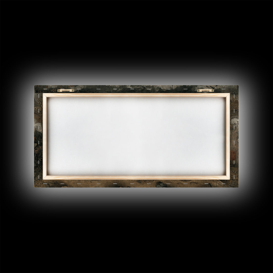 The Ghost Train Arrival, Northern Renaissance Horror, Wide Panoramic Art, Gothic Horror Wall Art, Framed Canvas Print