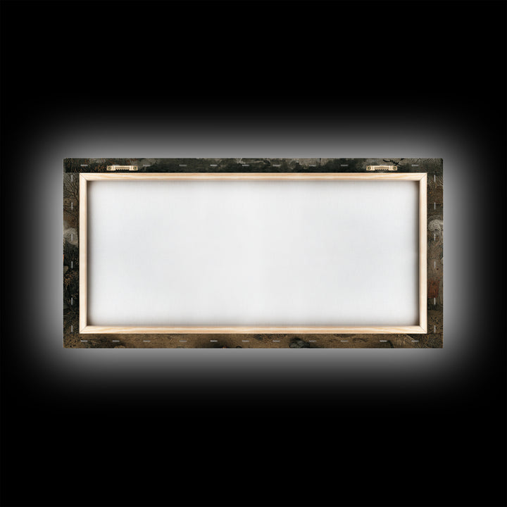The Ghost Train Arrival, Northern Renaissance Horror, Wide Panoramic Art, Gothic Horror Wall Art, Framed Canvas Print