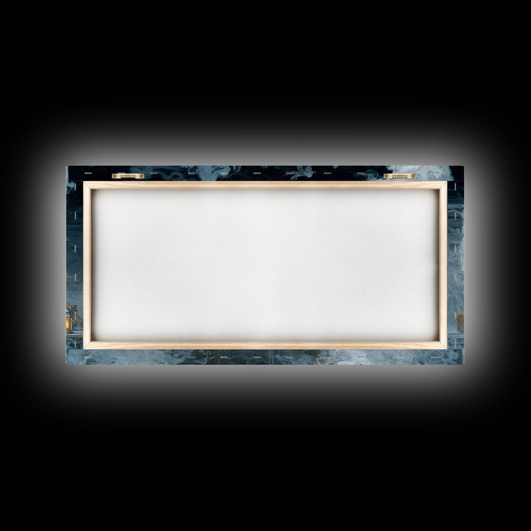 The Ghost Train Arrival, Visionary Gothic Art, Wide Panoramic Art, Dark Halloween Decor, Canvas Print, Halloween Wall Art