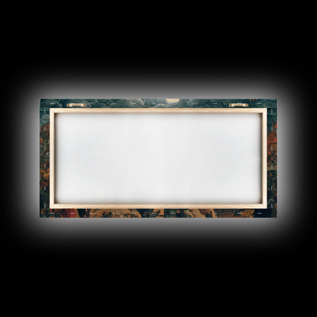 The Halloween Storm, Danse Macabre Art, Wide Panoramic Art, Macabre Wall Art, Framed Canvas Print, Halloween Wall Art