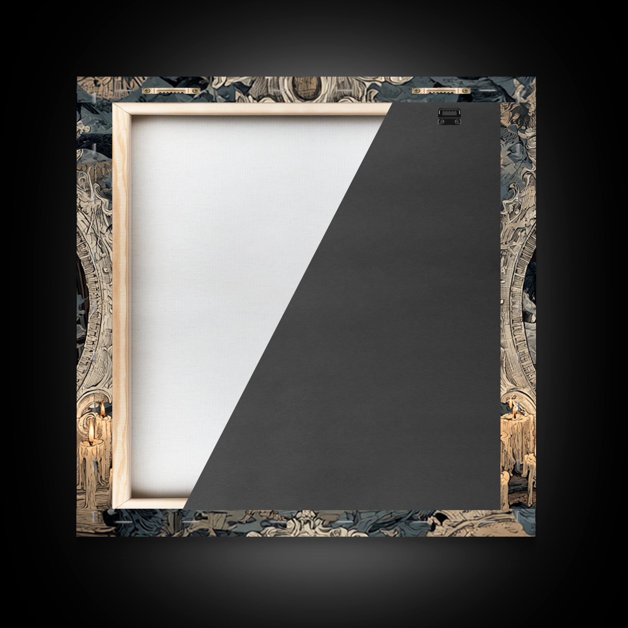 The Cursed Mirror, Symbolist Etching Art, Square Wall Art, Dark Fantasy Wall Art, Framed Canvas Print, Halloween Wall Art