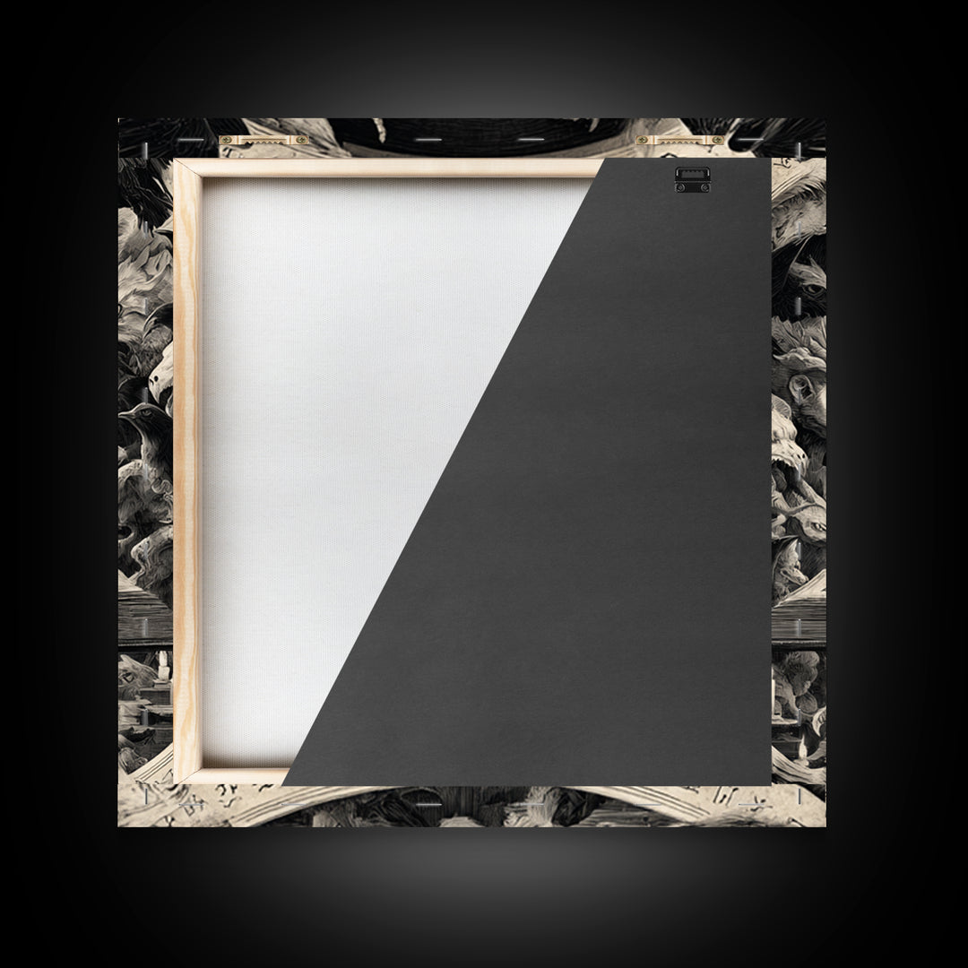 The Living Spellbook, Dark Symbolist Art, Square Wall Art, Dark Halloween Decor, Framed Canvas Print, Halloween Wall Art