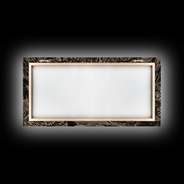 The Living Spellbook, Macabre Folk Print Art, Wide Panoramic Art, Dark Fantasy Wall Art, Framed Canvas Print, Halloween Wall Art