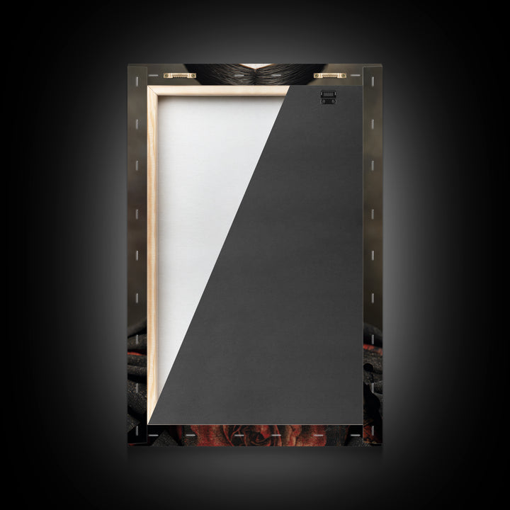 Cracked Porcelain Doll Portrait Framed Canvas Print, Dark Art, Digital Art, Living Room Decor, Nocturne, Unique Wall Decor, DAR-2x3-55