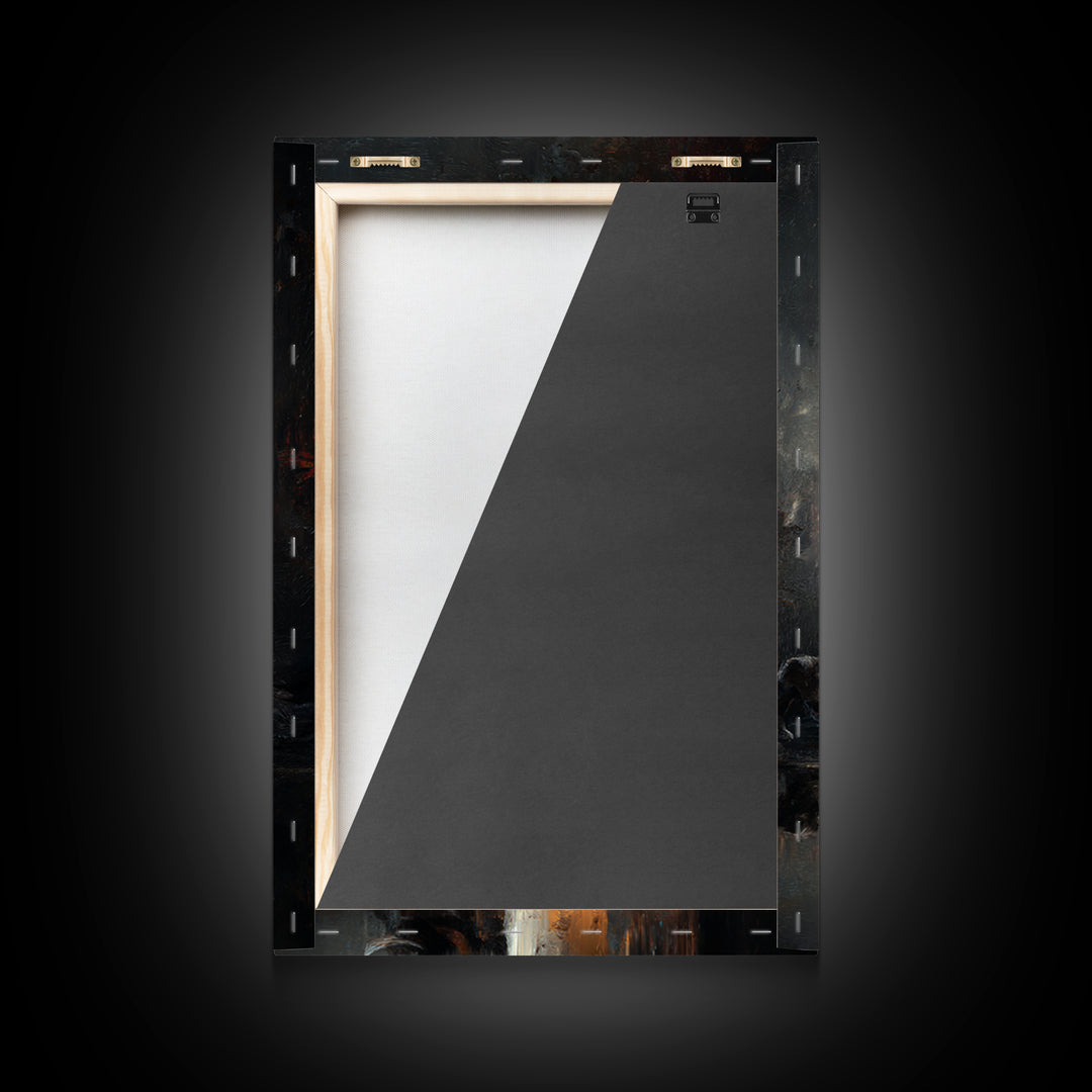 Candle Flame Reflecting Framed Canvas Print, Dark Art, Living Room Decor, Abstract Art, Nocturne, Dark Academia, DAR-2x3-56