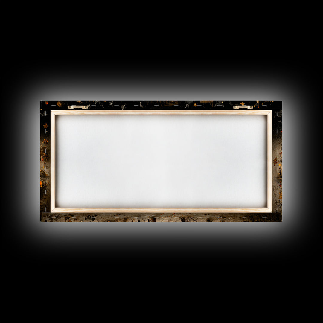 The Haunted Music Box, Northern Renaissance Horror, Wide Panoramic Art, Macabre Wall Art, Framed Canvas Print, Halloween Wall Art