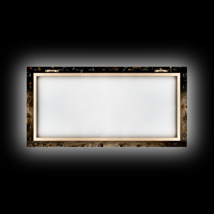 The Haunted Music Box, Northern Renaissance Horror, Wide Panoramic Art, Macabre Wall Art, Framed Canvas Print, Halloween Wall Art