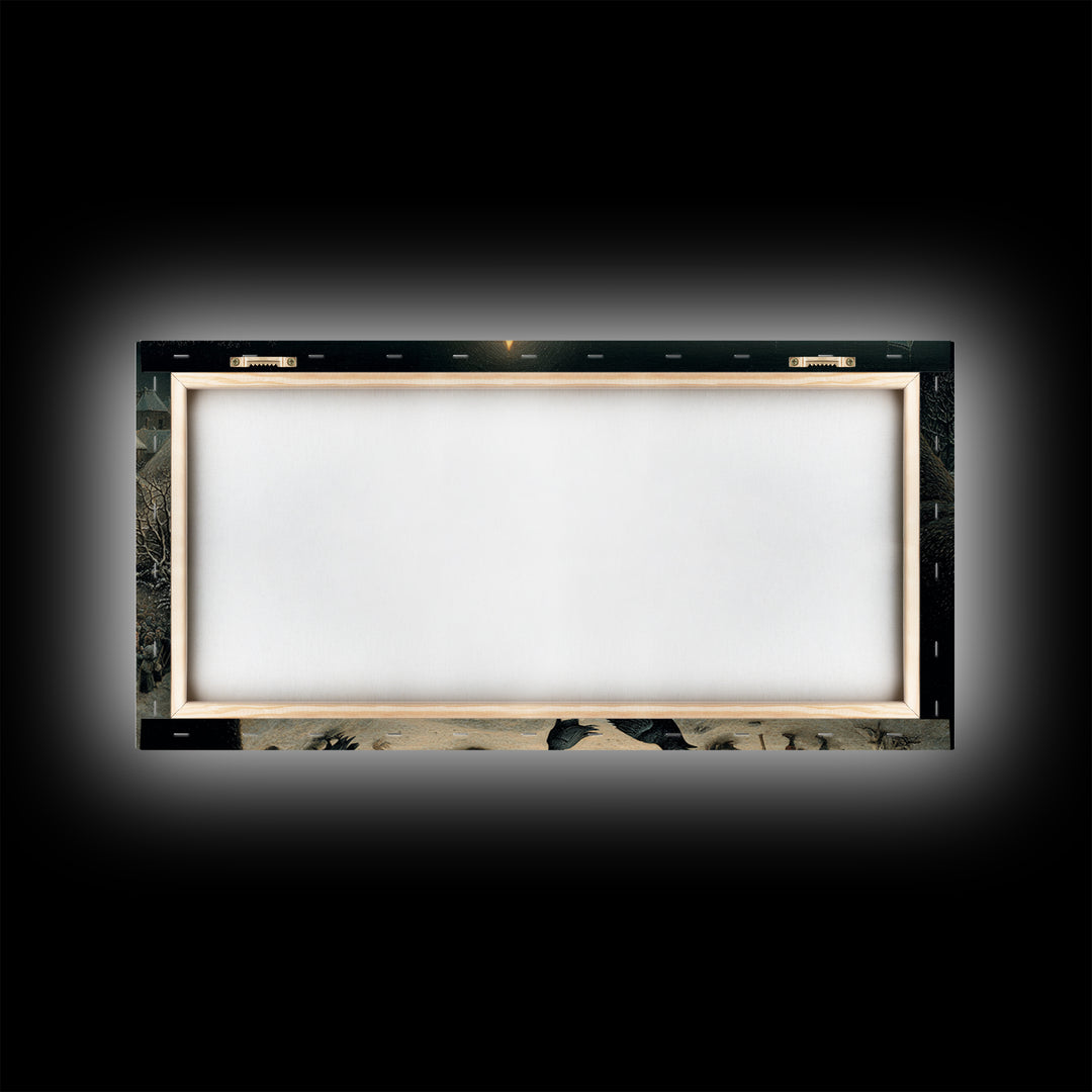 The Skeletal Hand Candleholder, Northern Renaissance Horror, Wide Panoramic Art, Dark Fantasy Wall Art, Framed Canvas Print