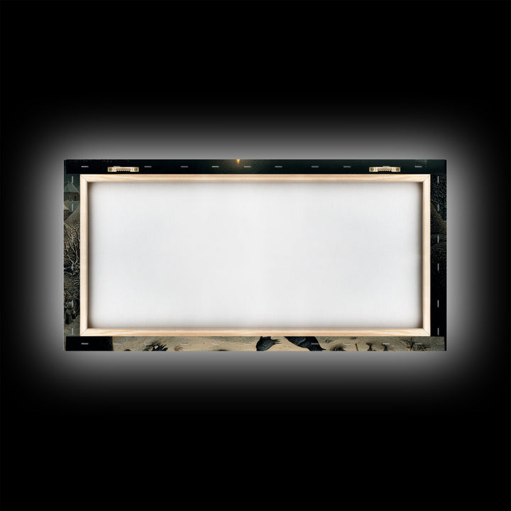 The Skeletal Hand Candleholder, Northern Renaissance Horror, Wide Panoramic Art, Dark Fantasy Wall Art, Framed Canvas Print