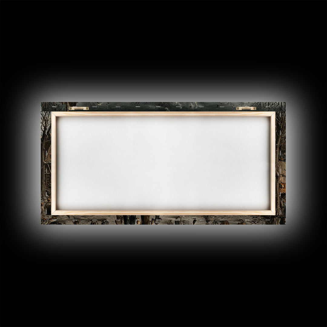 The Black Wax Candle, Northern Renaissance Horror, Wide Panoramic Art, Dark Halloween Decor, Framed Canvas Print