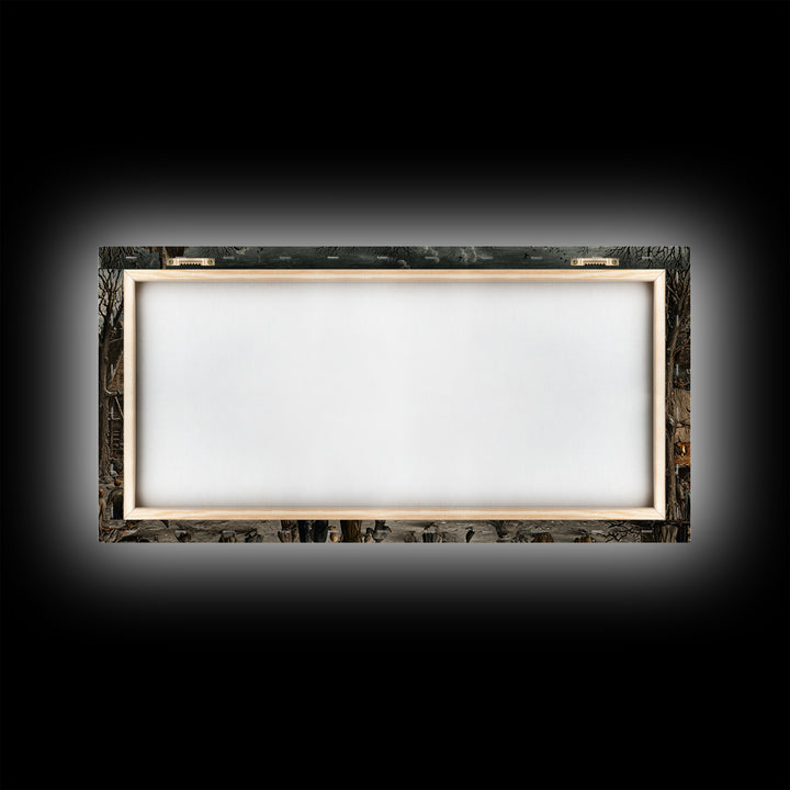 The Black Wax Candle, Northern Renaissance Horror, Wide Panoramic Art, Dark Halloween Decor, Framed Canvas Print