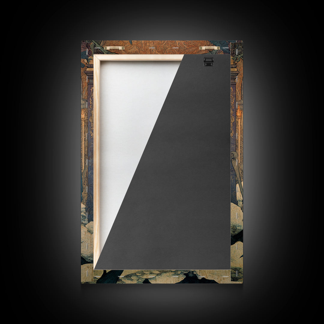 The Antique Spirit Board, Symbolist Death Art, Vertical Wall Art, Macabre Wall Art, Framed Canvas Print, Halloween Wall Art